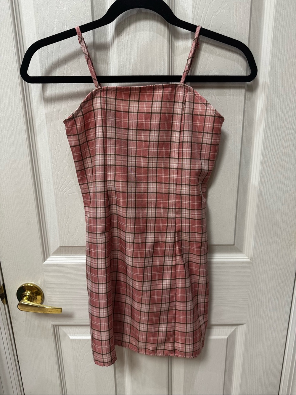 SHEIN Pink Plaid Spaghetti Strap Mini Dress